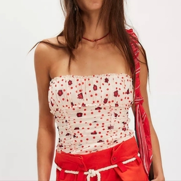 Free People Tops - Free People NWOT Scottie Tube Top in Cream w Red Floral & Polka Dot Print sz SML